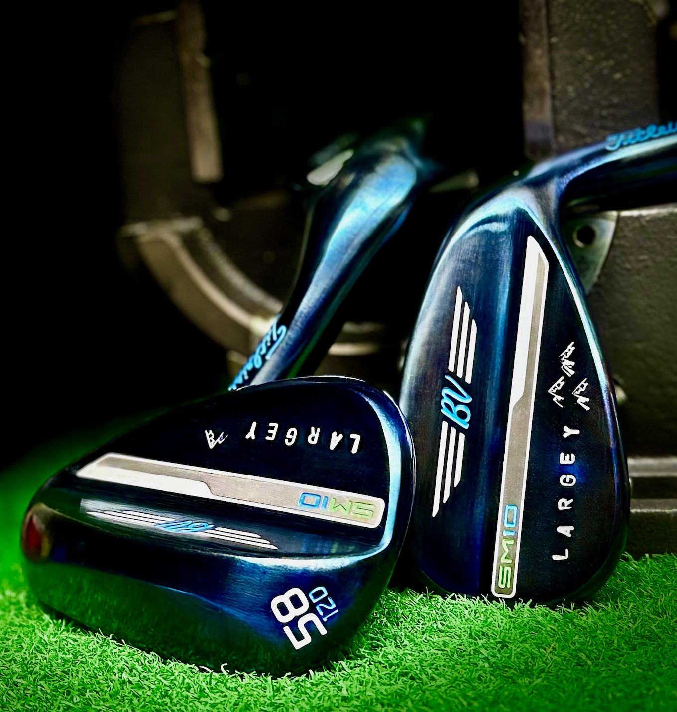 Titleist Vokey SM10 - 50º/ 54º/ 58º wedge after Polished Double Torched - Blue Body, Champagne Badge refinish by Sublevel Golf