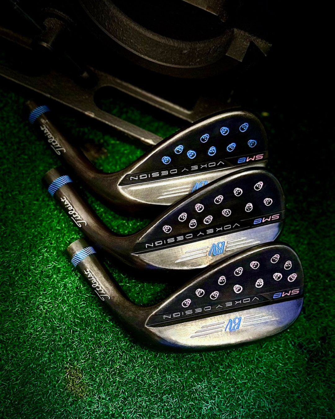 Titleist Vokey SM8 50º / 56º / 60º wedge after Polished Black Oxide refinish by Sublevel Golf