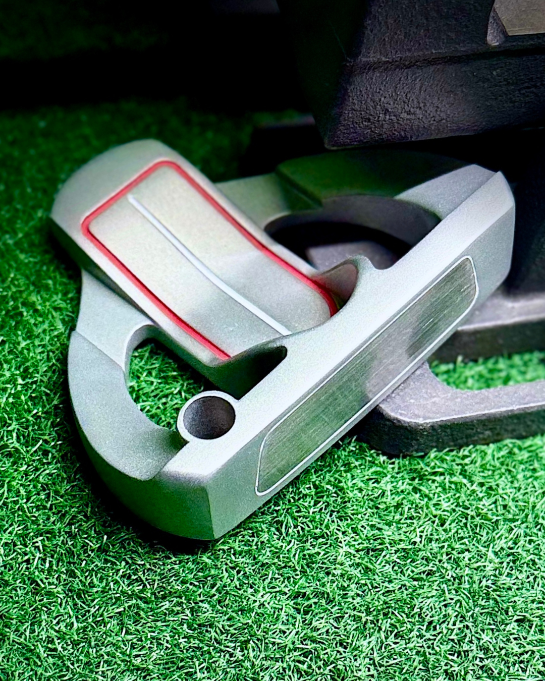 Tour Edge BackDraft B3 putter after Tour Blast; Black Oxide Handcrafted Carbon Steel Insert Modification; Custom Stamping refinish by Sublevel Golf