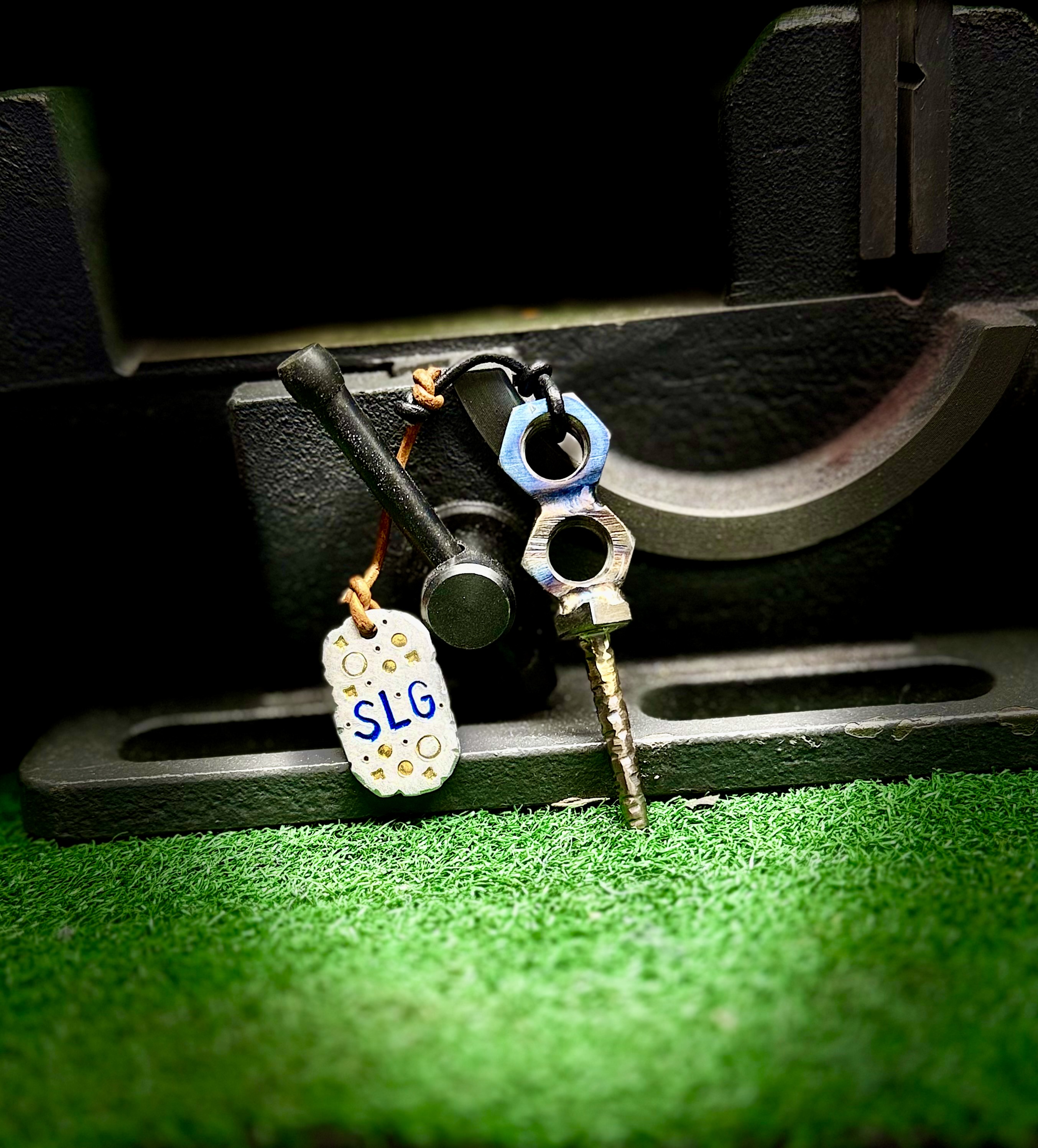Sublevel Golf DT1 Divot Tool, 5/16" Hardware; Two Nuts/Lag Bolt; Torched; Raw Weld, handcrafted by Sublevel Seams