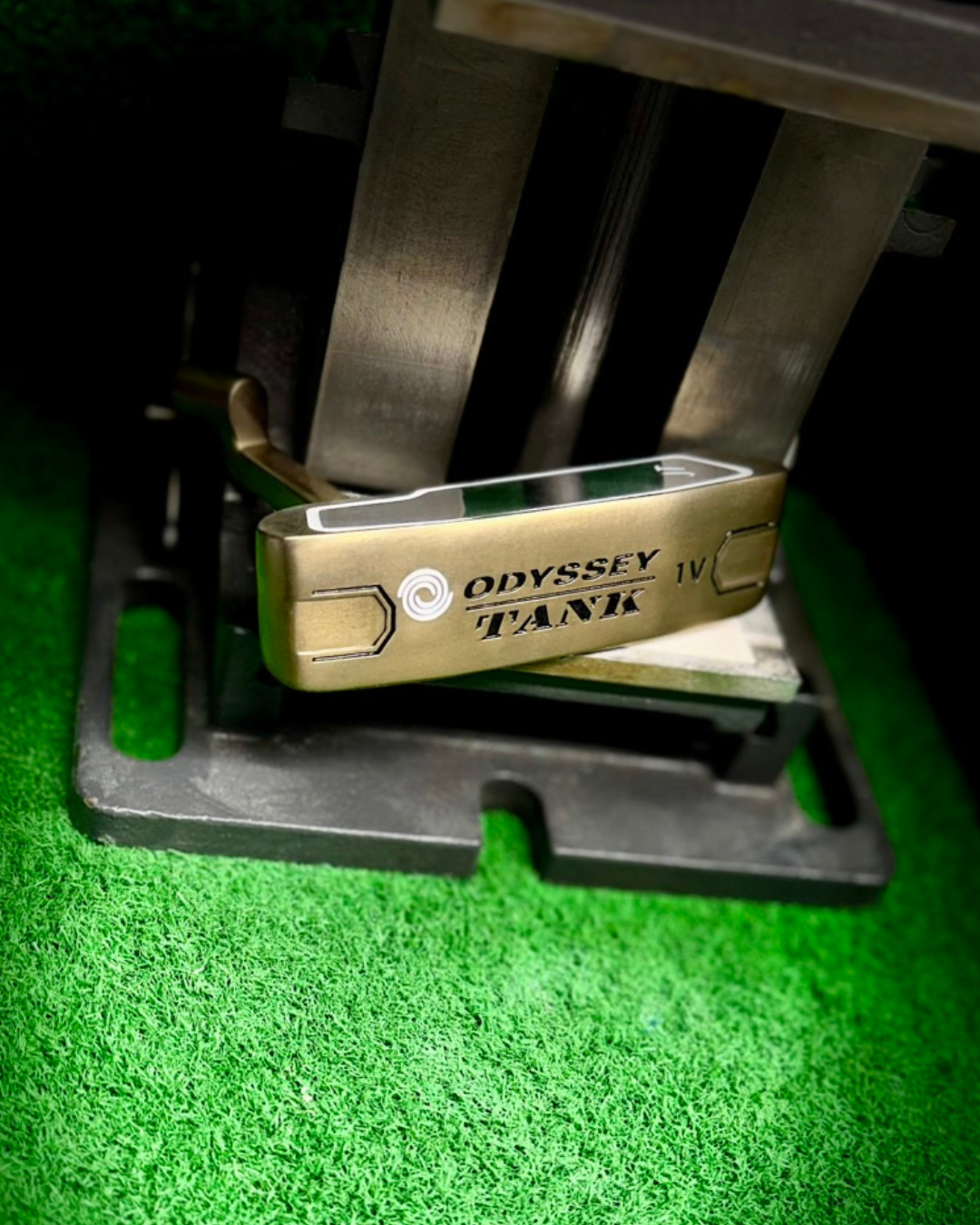 Callaway Odyssey Tank Versa #1 putter after Torched Bronze; Handcrafted Carbon Steel Insert Modification with Custom Stamping refinish by Sublevel Golf