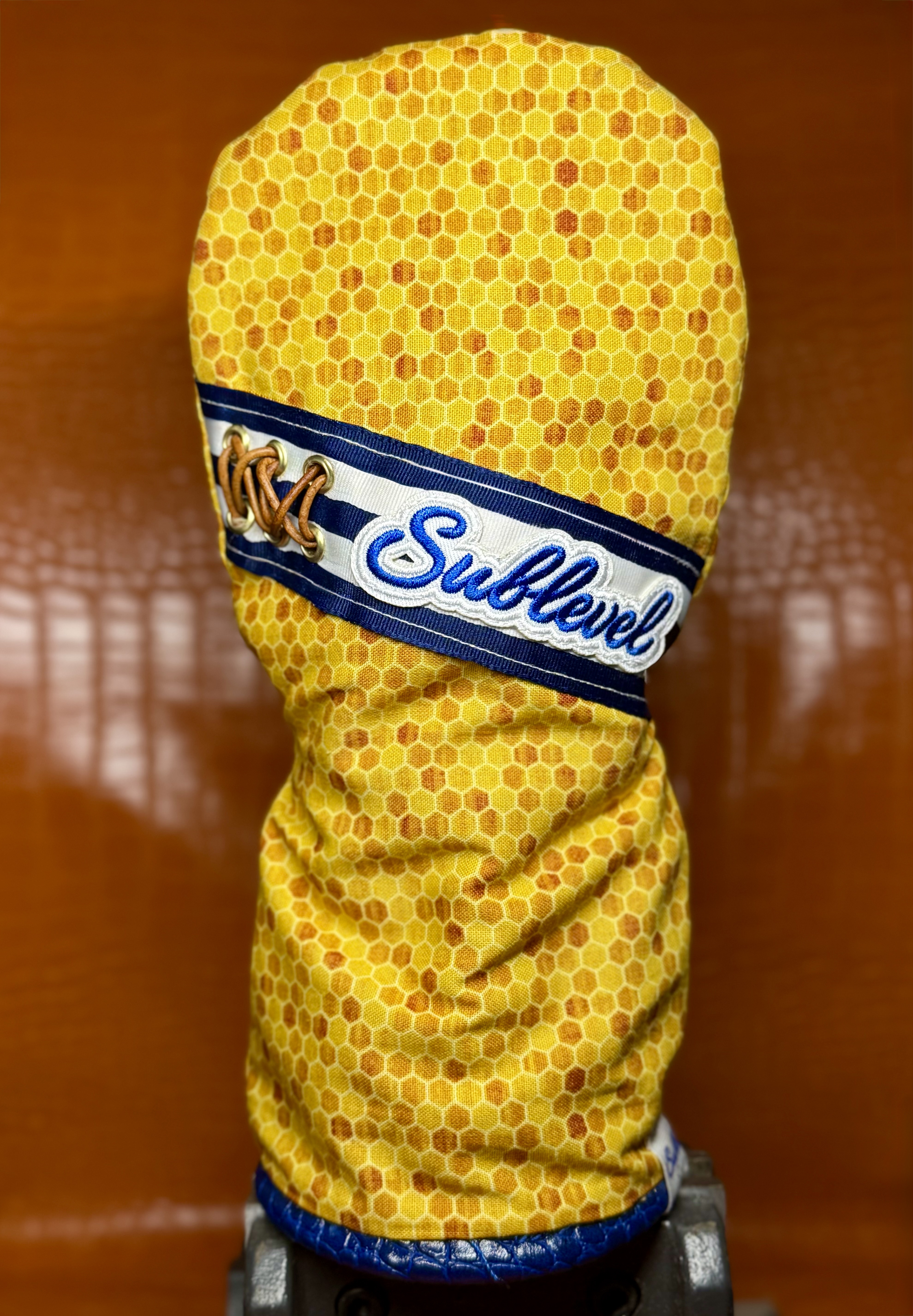 Sublevel Seams Mini Driver Headcover, Distressed Honeycomb, handcrafted by Sublevel Seams