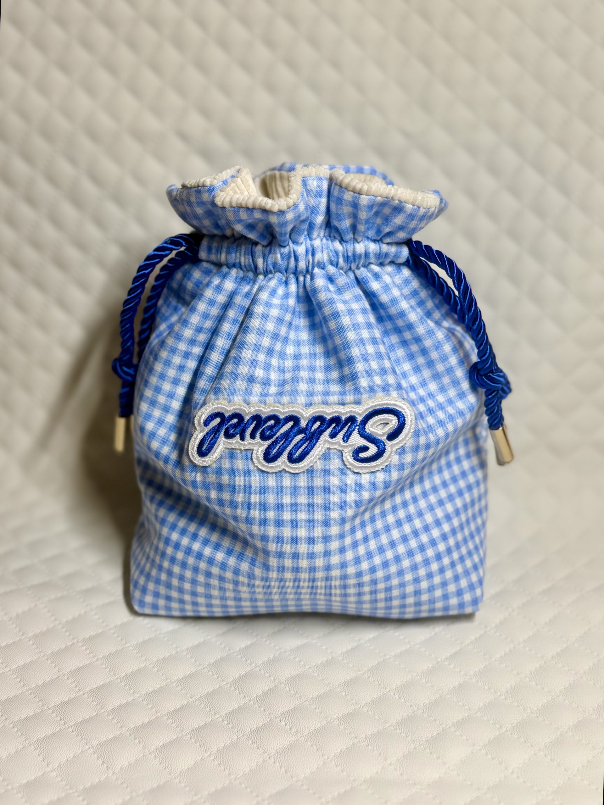 "Upside Down Sublevel" Blue Gingham Valuables Pouch